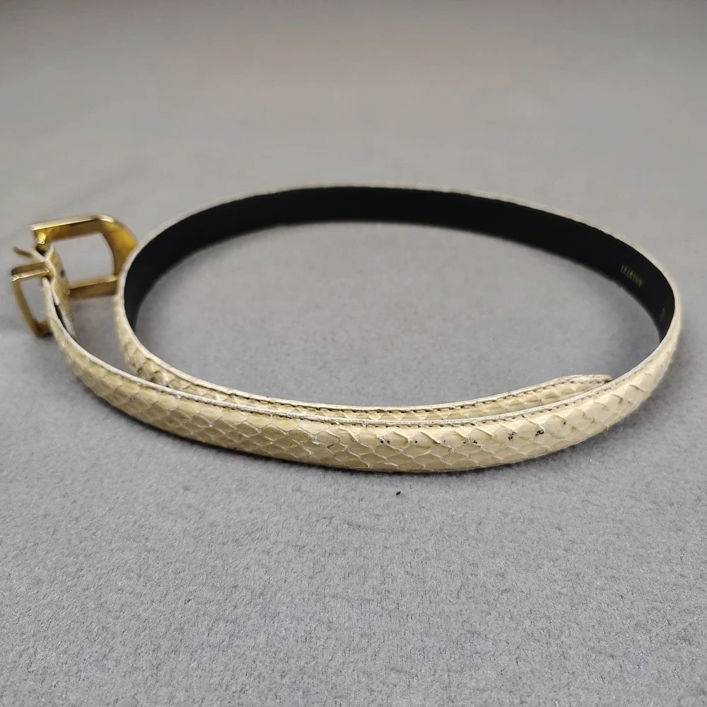 Vintage Robinsons Genuine Snake Skin Belt Women Small Gold Buckle Exotic Slim